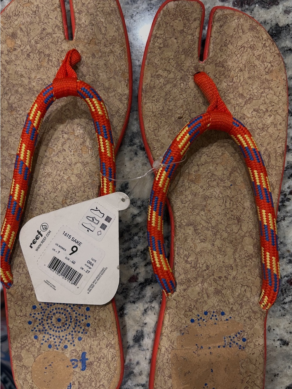 Reef Orange and Blue Split-Toe Cork-Style Sandals